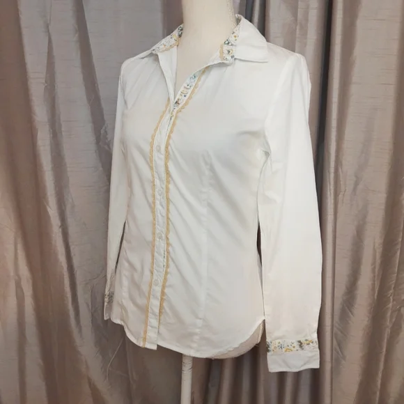 Joe Browns white long sleeve shirt UK 8 Paisley collar & sleeve trim - Picture 1 of 10